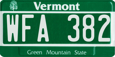 VT license plate WFA382