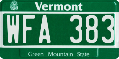 VT license plate WFA383