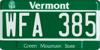 VT license plate WFA385