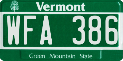 VT license plate WFA386