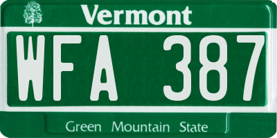 VT license plate WFA387