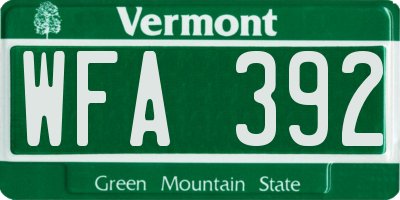 VT license plate WFA392