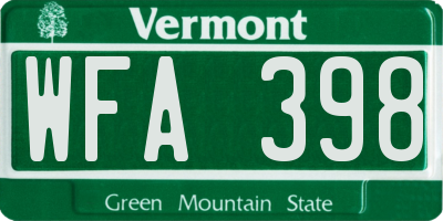 VT license plate WFA398
