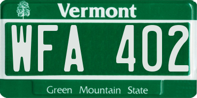 VT license plate WFA402
