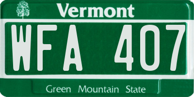 VT license plate WFA407