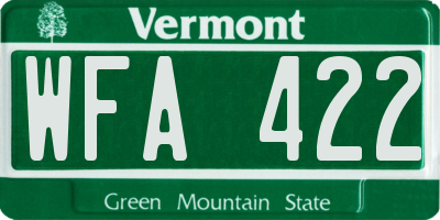VT license plate WFA422