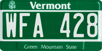 VT license plate WFA428