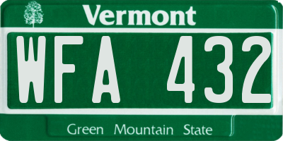 VT license plate WFA432
