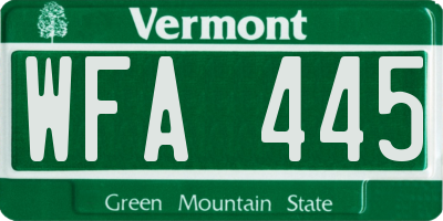VT license plate WFA445