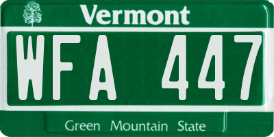 VT license plate WFA447