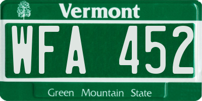 VT license plate WFA452