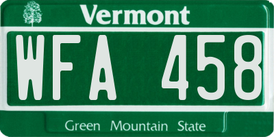 VT license plate WFA458