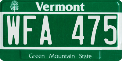 VT license plate WFA475