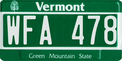 VT license plate WFA478