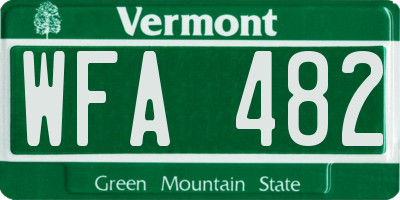 VT license plate WFA482