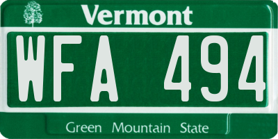 VT license plate WFA494