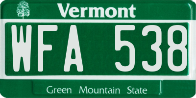 VT license plate WFA538