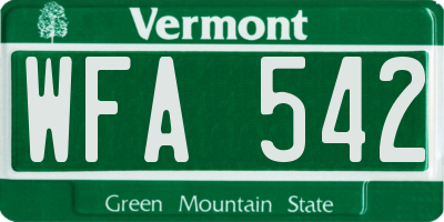 VT license plate WFA542