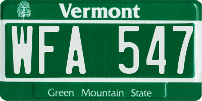 VT license plate WFA547