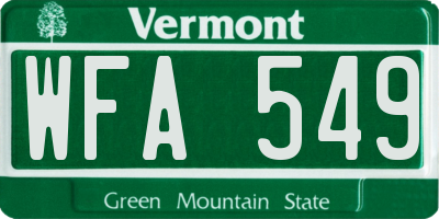 VT license plate WFA549
