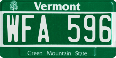 VT license plate WFA596
