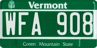 VT license plate WFA908