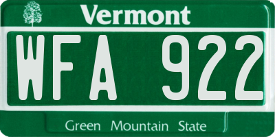 VT license plate WFA922