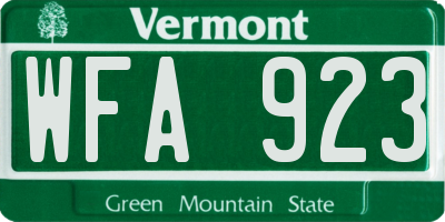 VT license plate WFA923