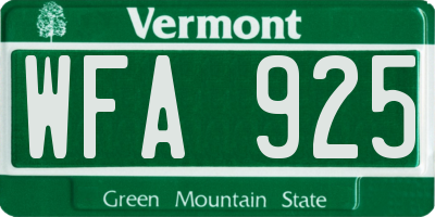 VT license plate WFA925