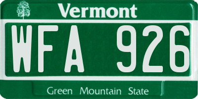 VT license plate WFA926