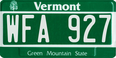 VT license plate WFA927