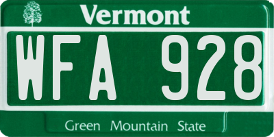 VT license plate WFA928