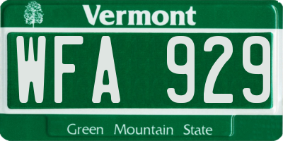 VT license plate WFA929