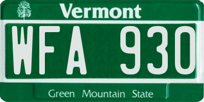 VT license plate WFA930