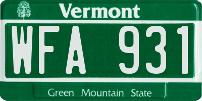 VT license plate WFA931