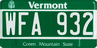 VT license plate WFA932