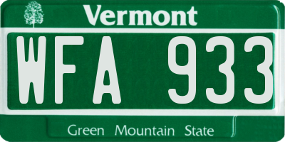 VT license plate WFA933