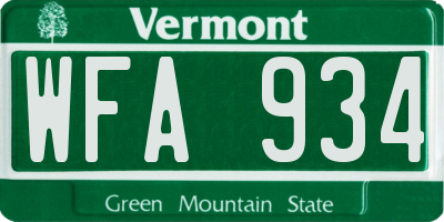 VT license plate WFA934