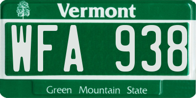 VT license plate WFA938
