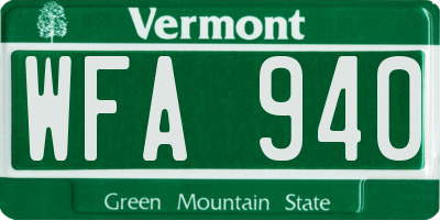 VT license plate WFA940