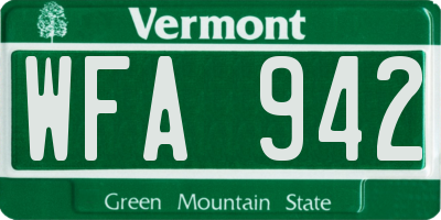 VT license plate WFA942