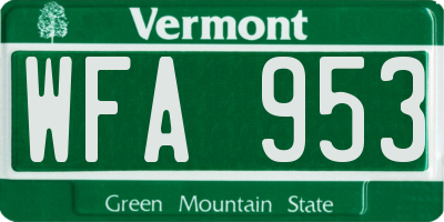VT license plate WFA953