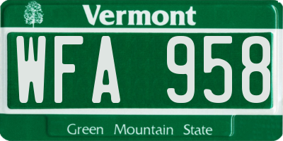 VT license plate WFA958
