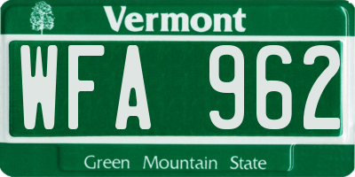 VT license plate WFA962