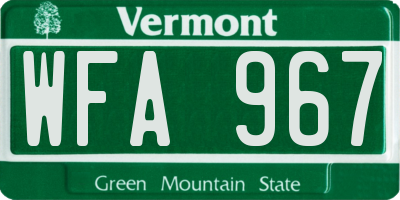 VT license plate WFA967