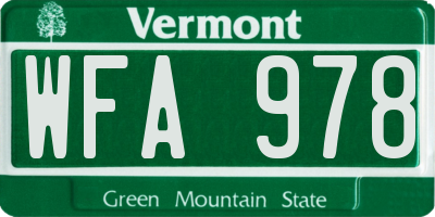 VT license plate WFA978