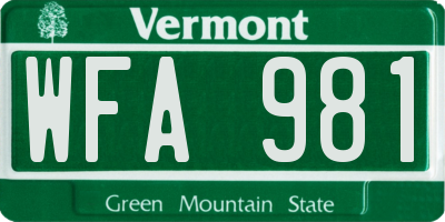 VT license plate WFA981