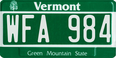 VT license plate WFA984