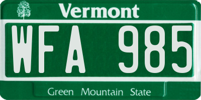 VT license plate WFA985