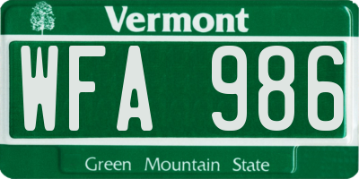 VT license plate WFA986